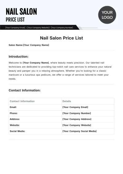 Free Nail Salon Price List Template to Edit Online