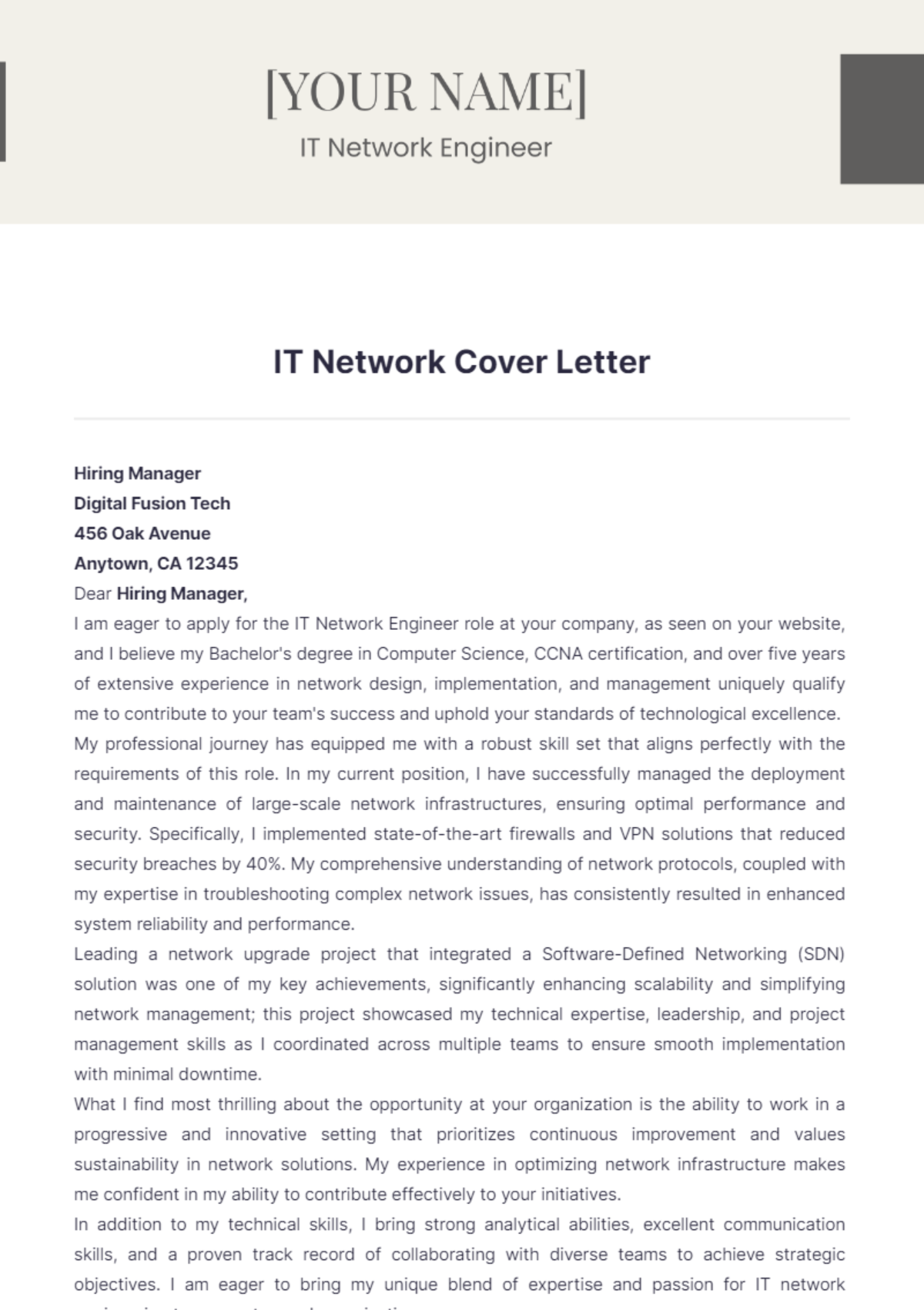 IT Network Cover Letter - Edit Online & Download