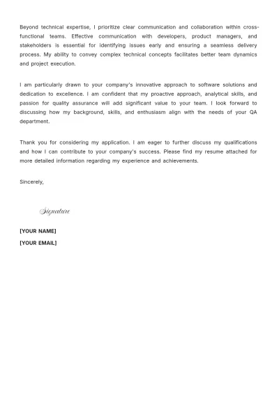 Free Quality Assurance Software Engineer Cover Letter to Edit Online