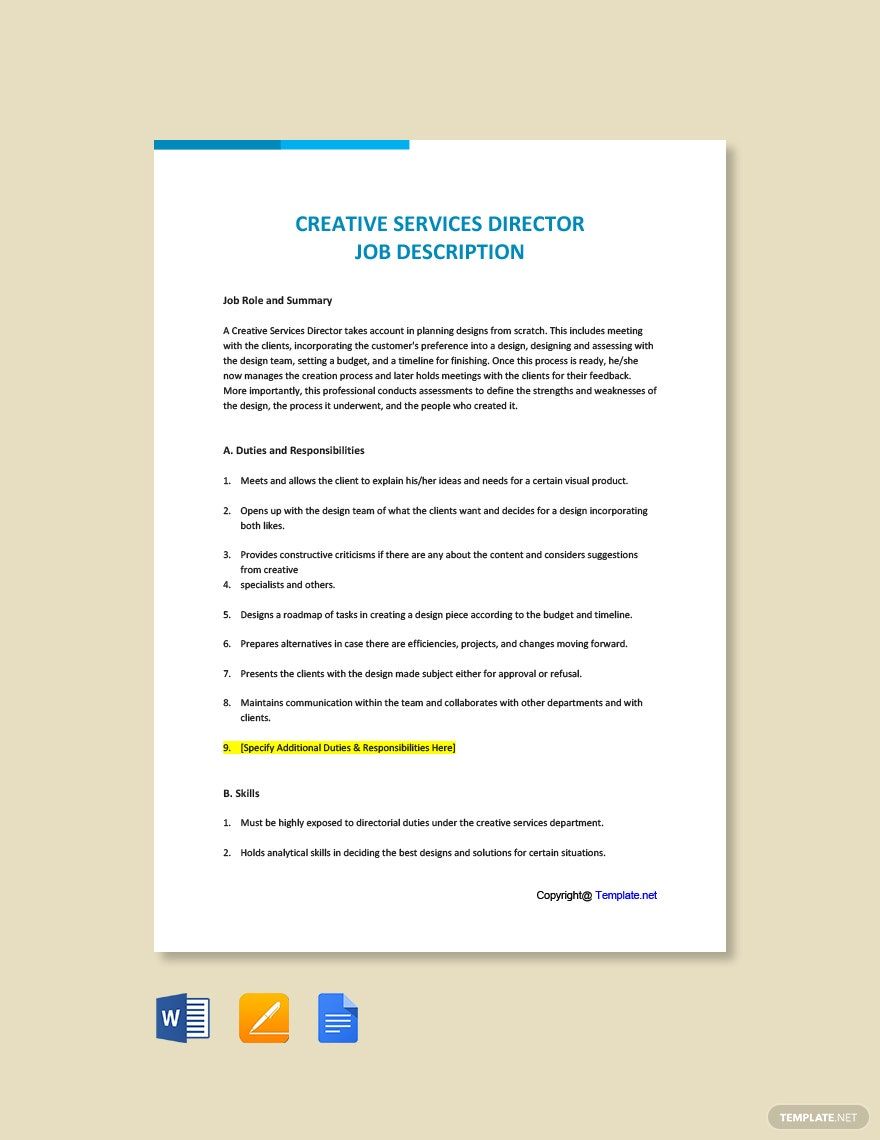 Free Creative Services Director Job Description Template