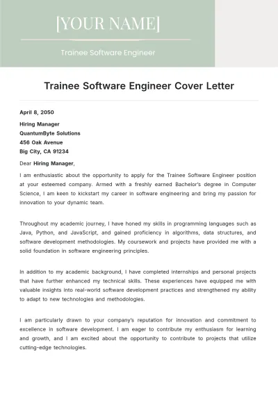 Free Trainee Software Engineer Cover Letter to Edit Online