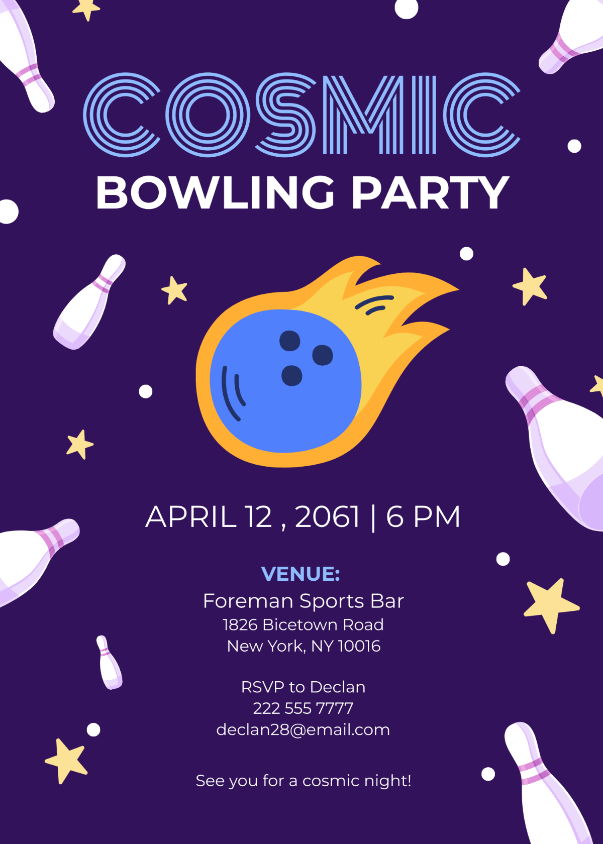 Cosmic Bowling Invitation