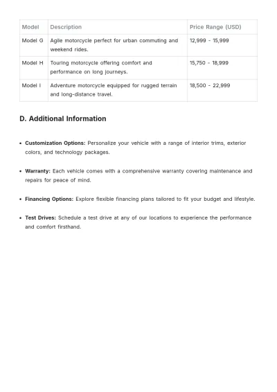 Free Vehicle Price List Template to Edit Online