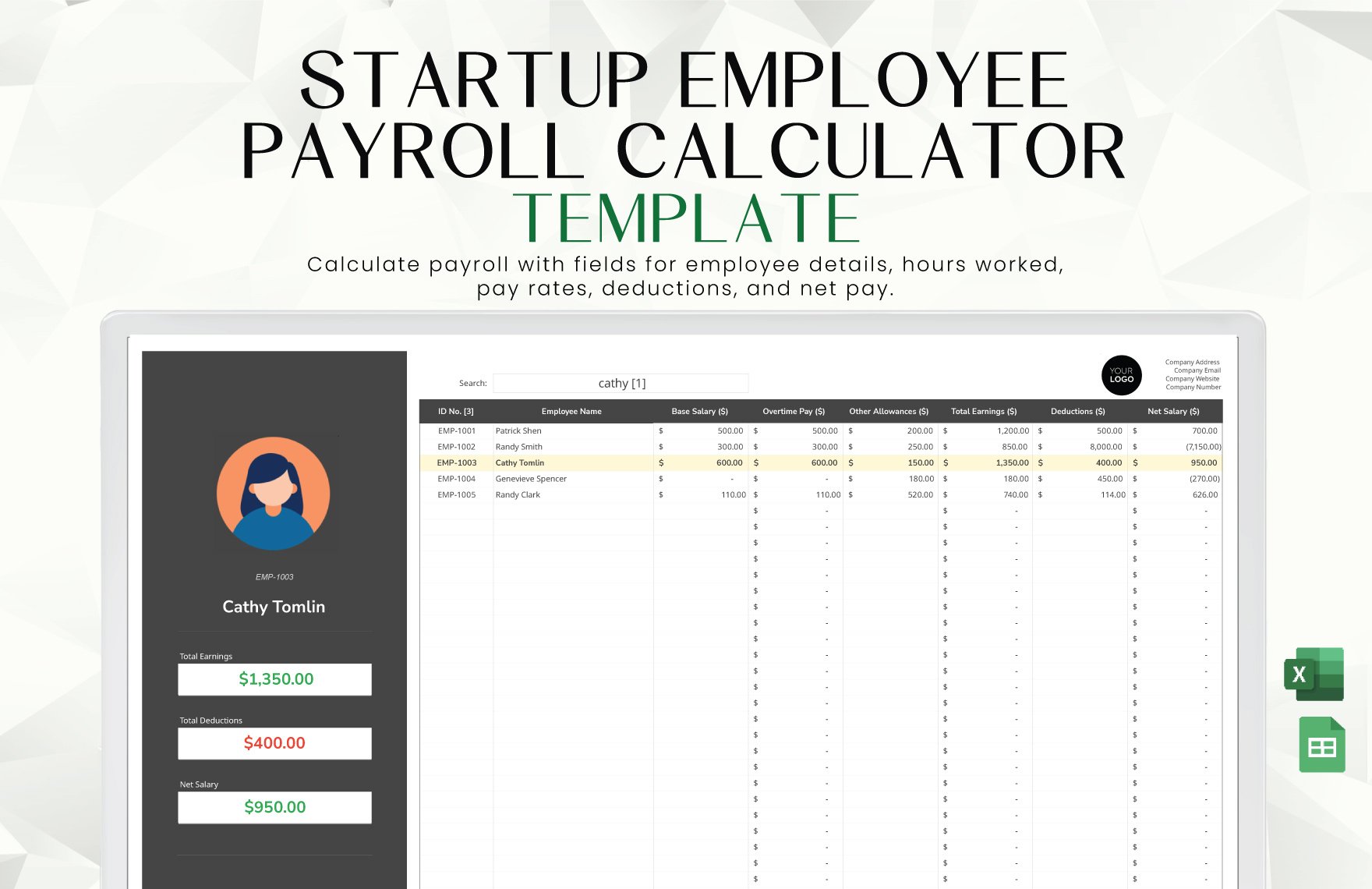 Startup Employee Payroll Calculator Template in Excel, Google Sheets