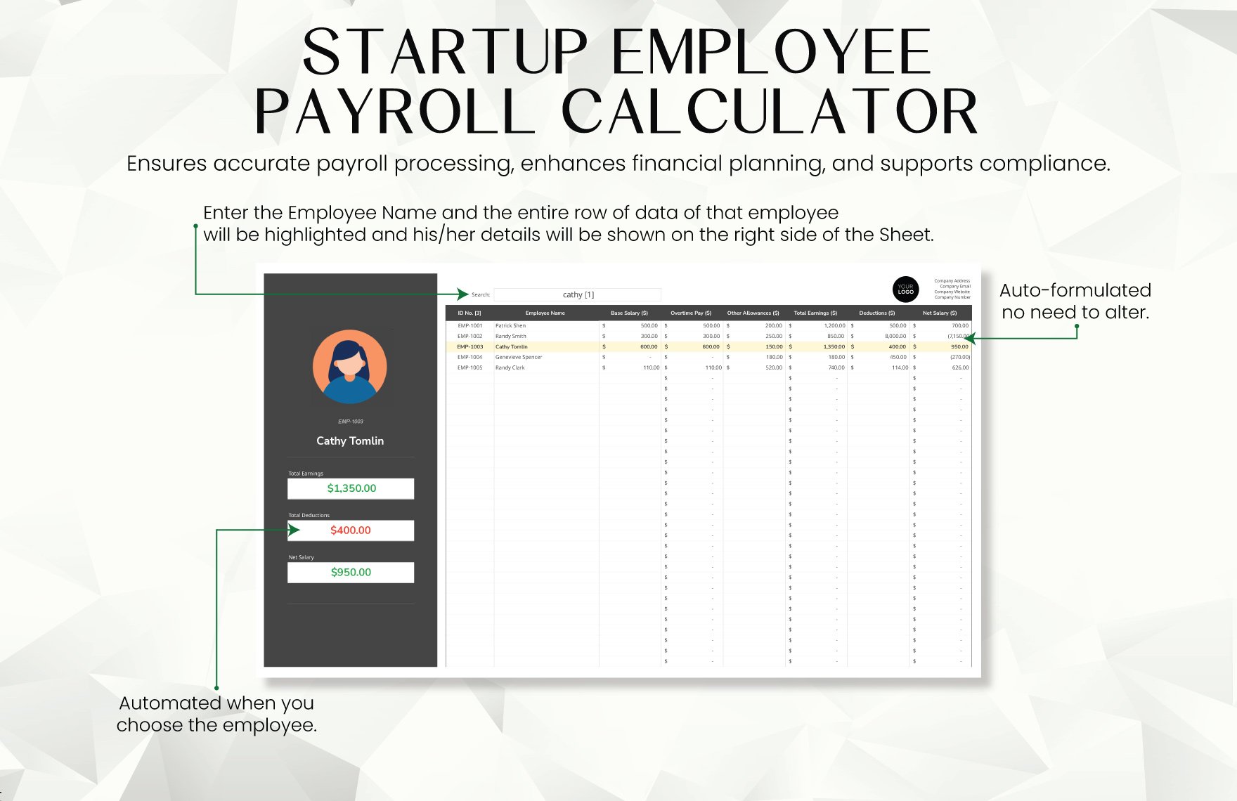 Startup Employee Payroll Calculator Template