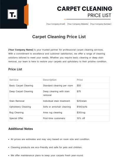 Free Carpet Cleaning Price List Template to Edit Online