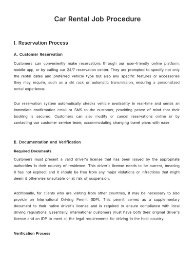 Free Car Rental Job Procedure Template to Edit Online