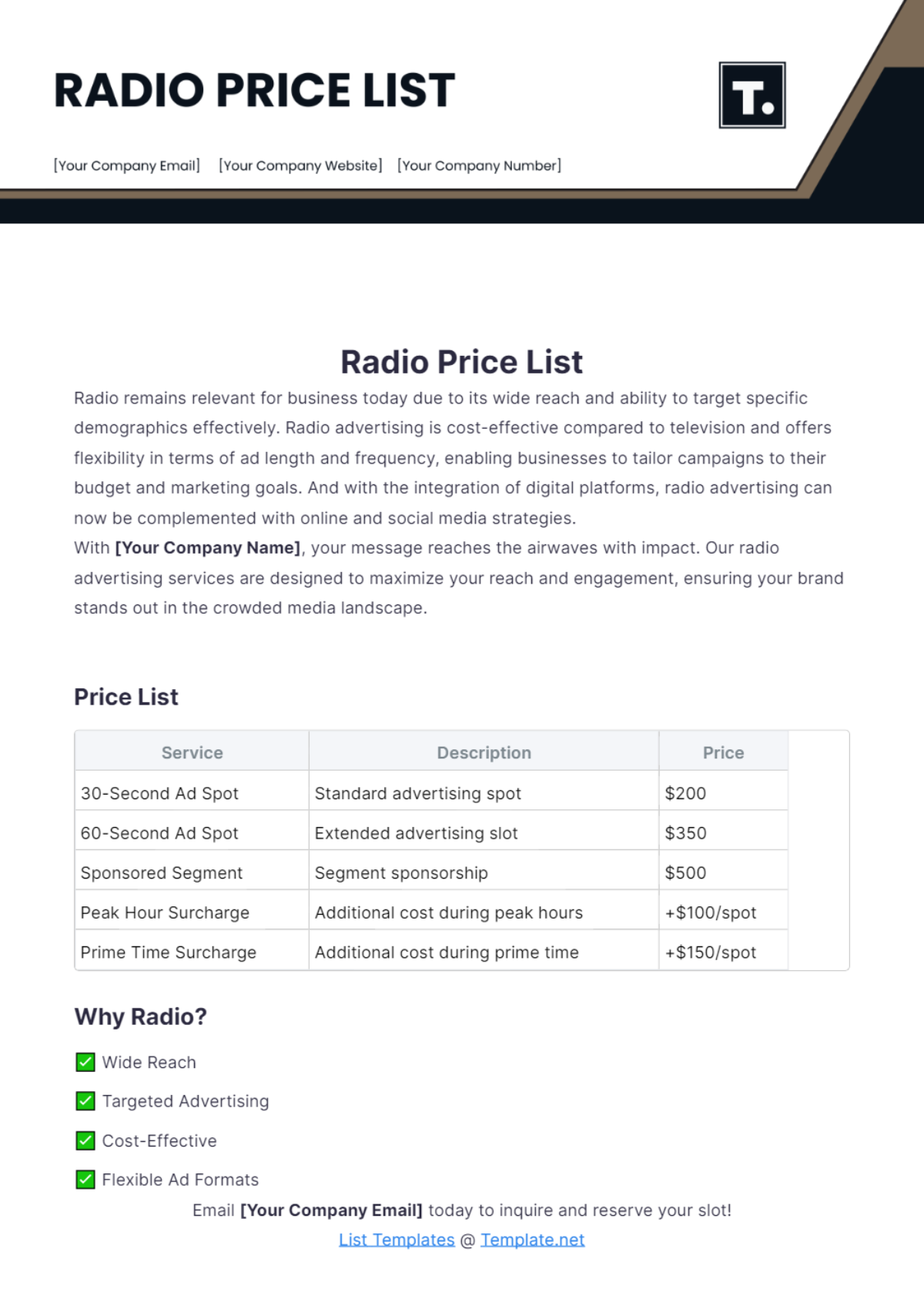 Radio Price List Template - Edit Online & Download