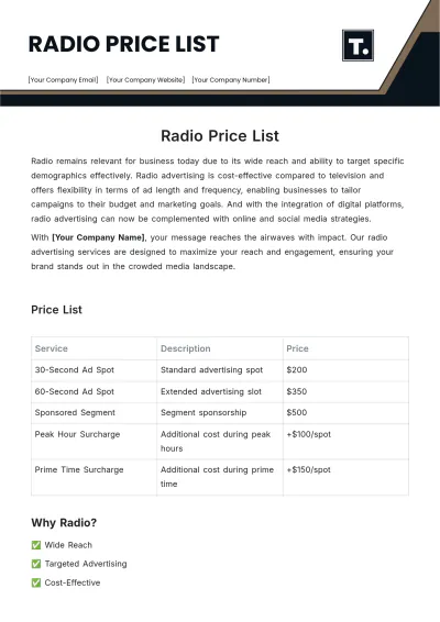 Free Radio Price List Template to Edit Online