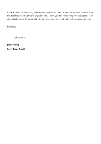 Free Technical Lead Software Engineer Cover Letter to Edit Online