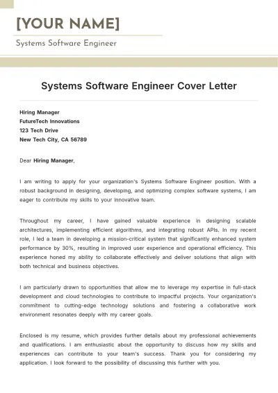 Free Systems Software Engineer Cover Letter to Edit Online