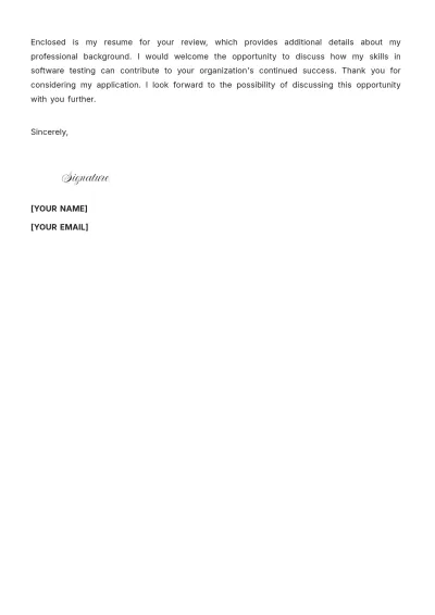 Free Testing Software Engineer Cover Letter to Edit Online