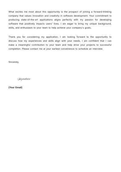 Free Application Software Engineer Cover Letter to Edit Online