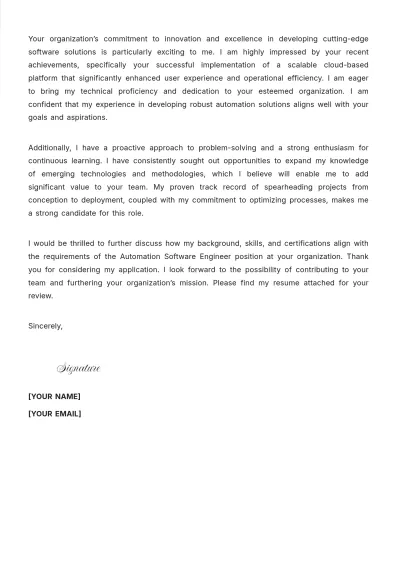 Free Automation Software Engineer Cover Letter to Edit Online