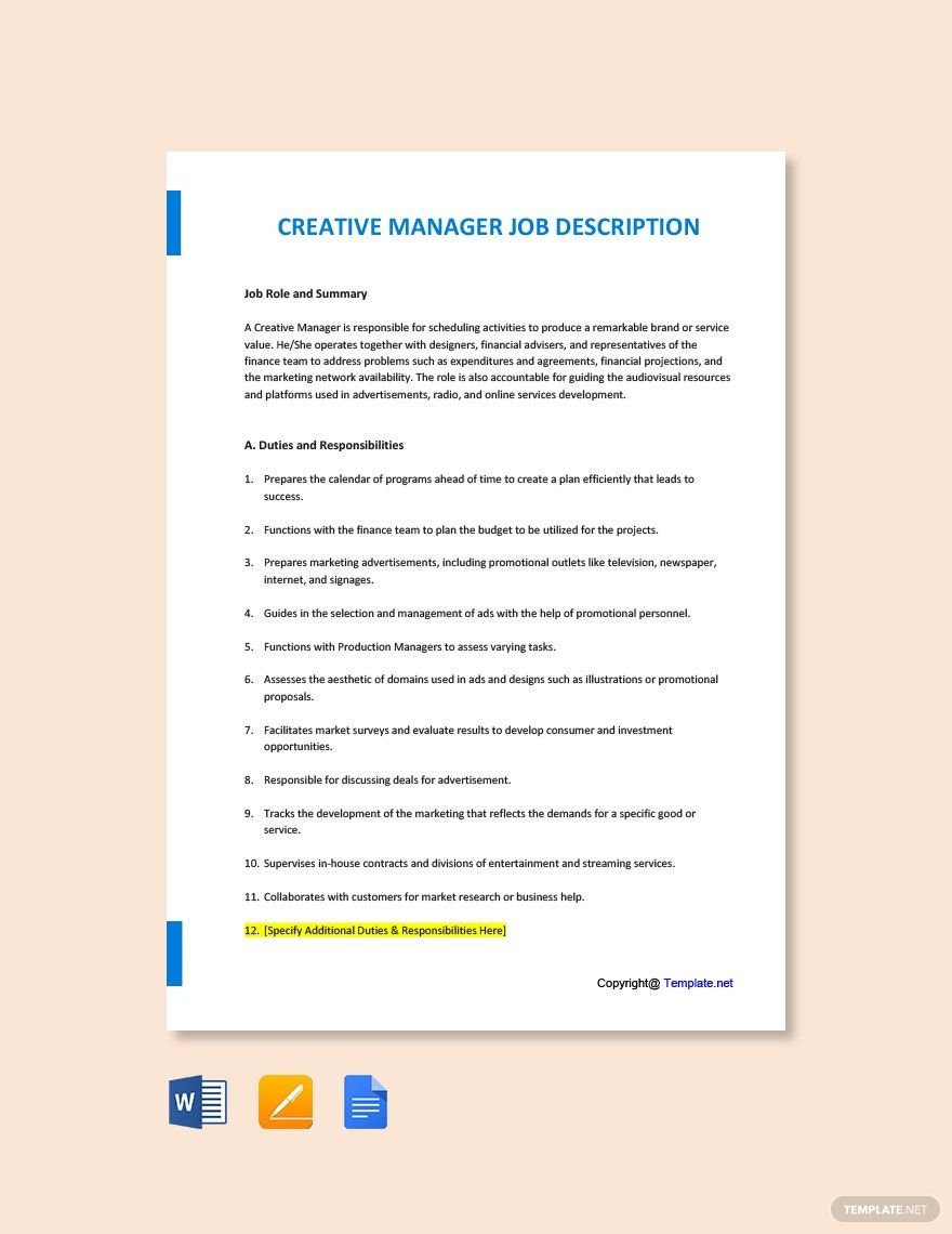 Creative Manager Job Description Template