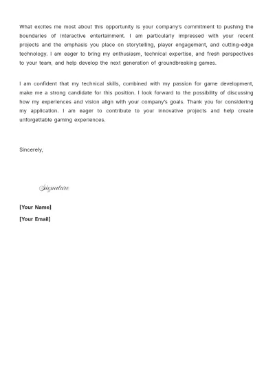 Free Game Software Engineer Cover Letter to Edit Online