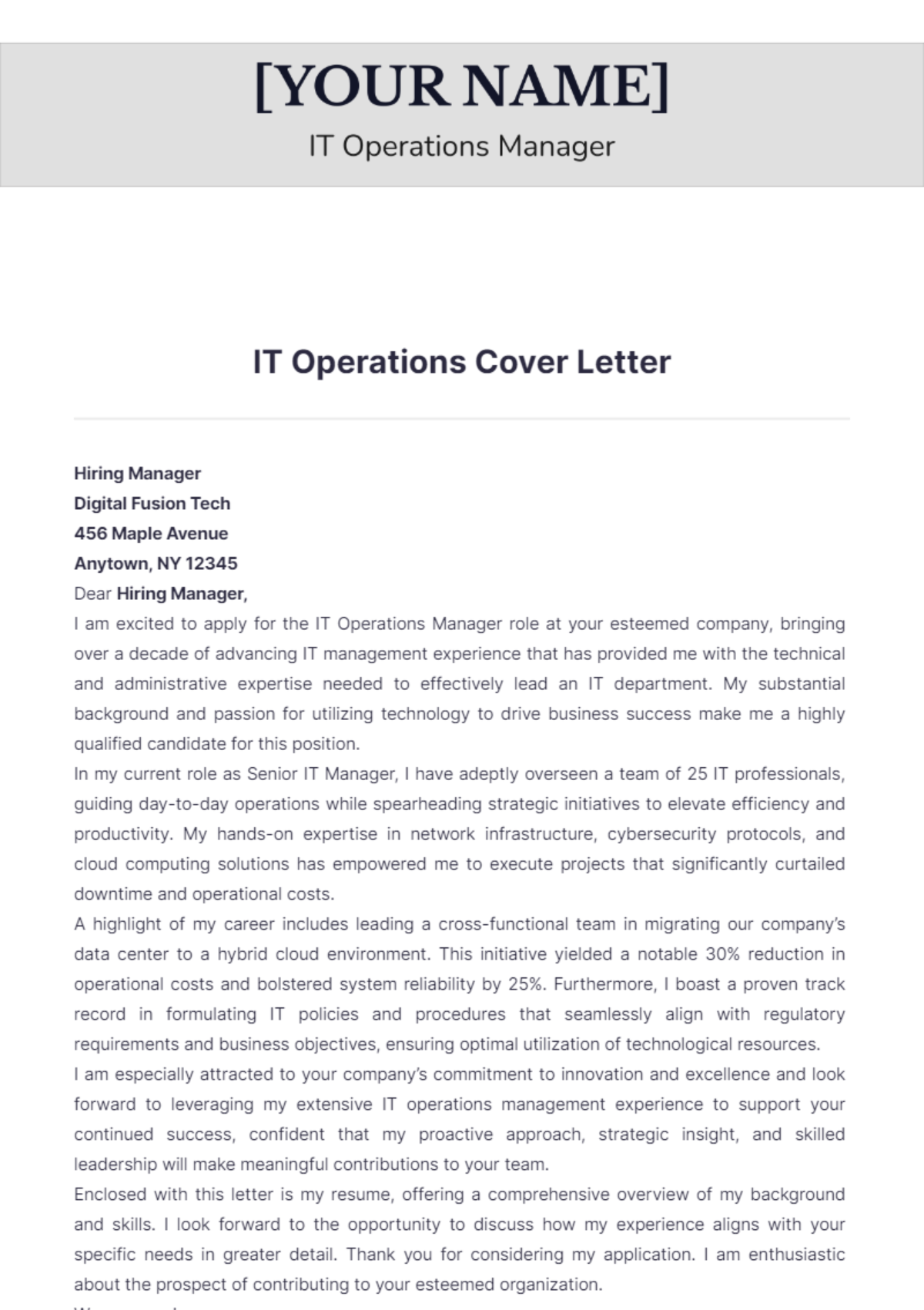 IT Operations Cover Letter - Edit Online & Download