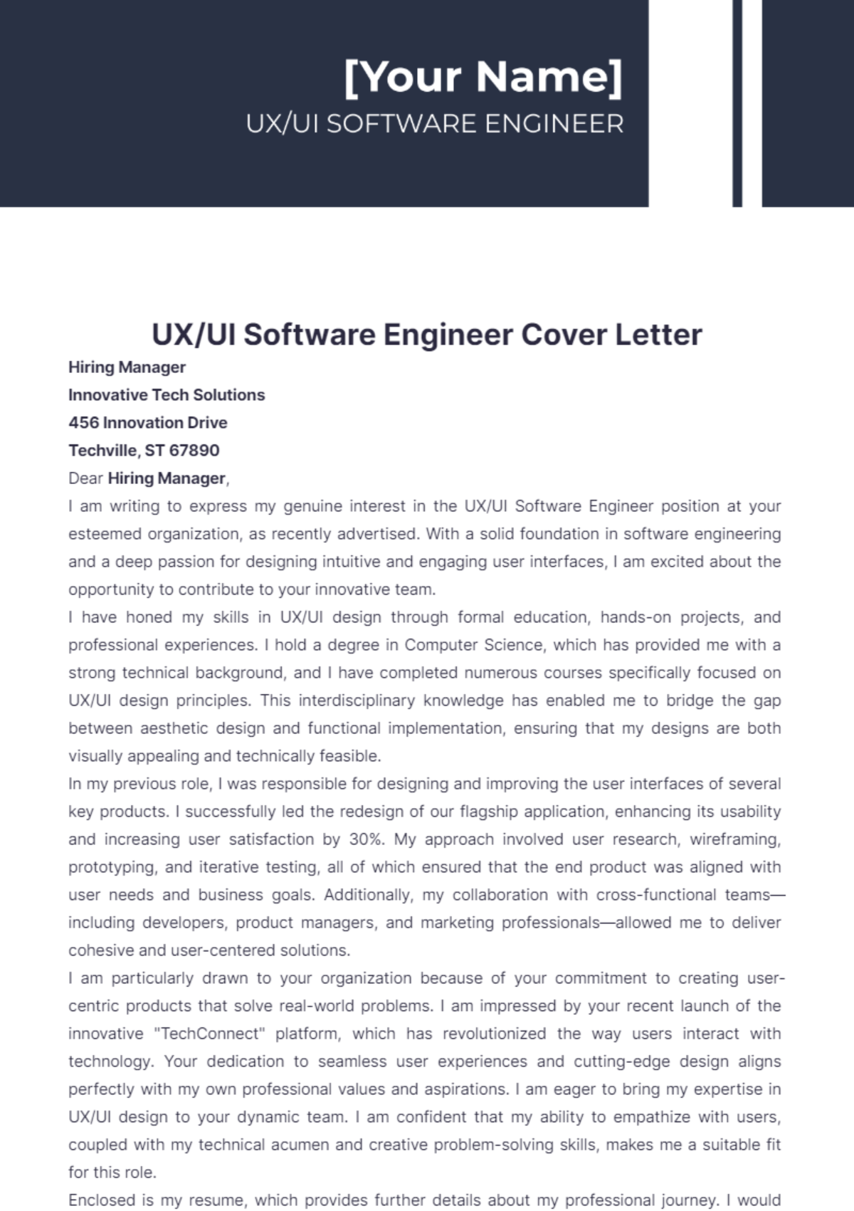 UX/UI Software Engineer Cover Letter - Edit Online & Download