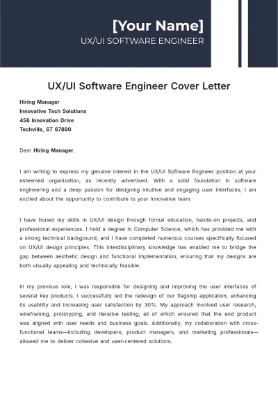 Free UX/UI Software Engineer Cover Letter to Edit Online
