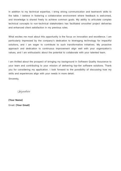 Free Software Quality Assurance Engineer Cover Letter to Edit Online