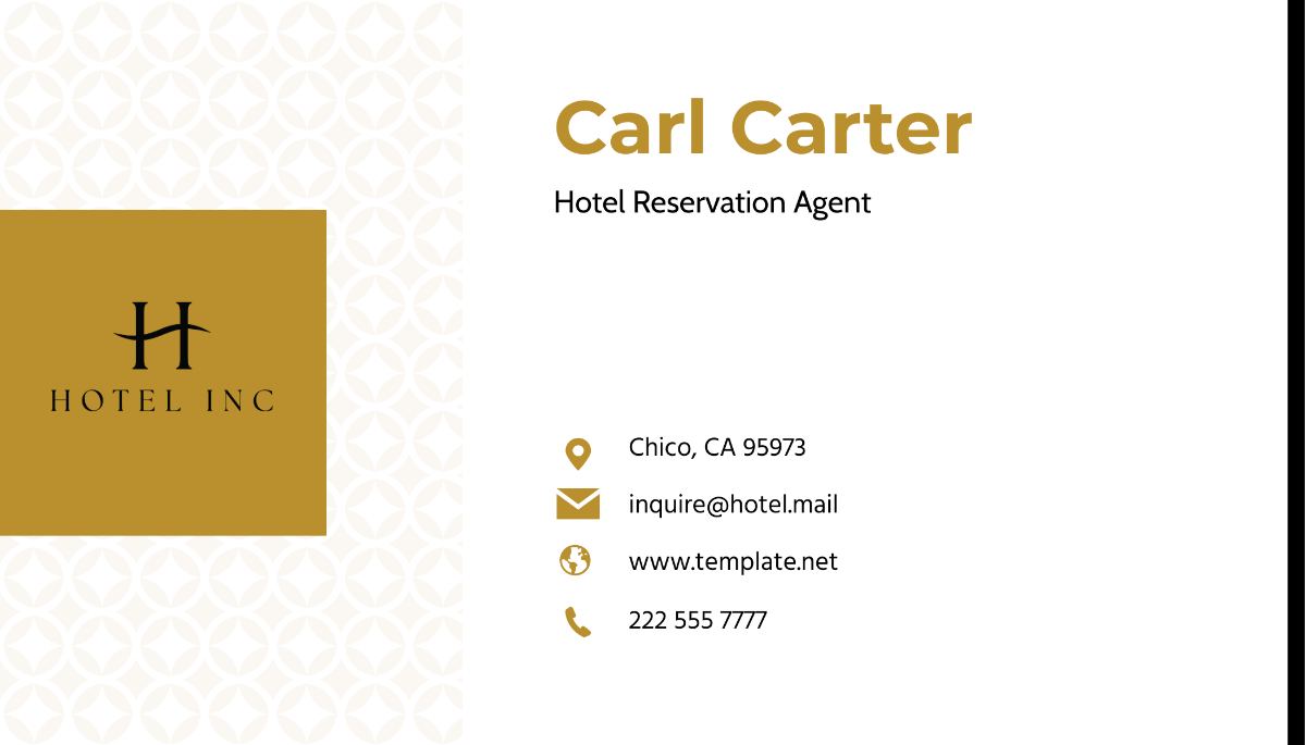 Hotel Reservation Agent Business Card