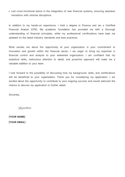 Free Financial Control Analyst Cover Letter to Edit Online