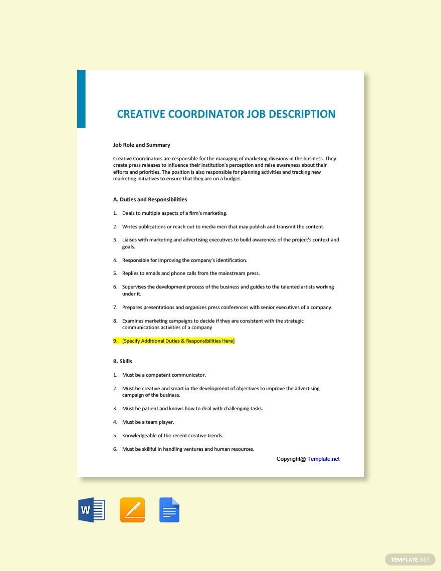 Free Creative Coordinator Job Description Template