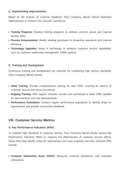 Free Car Rental Customer Service SOP Template to Edit Online