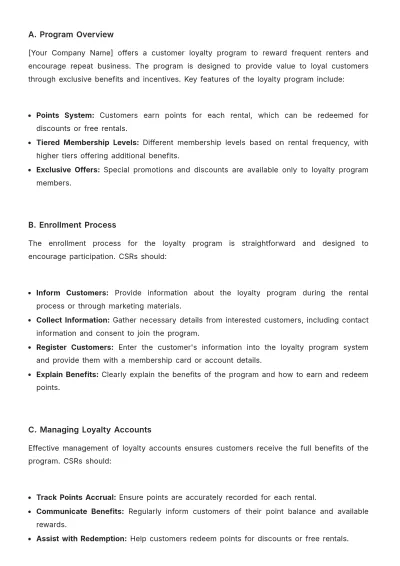 Free Car Rental Customer Service SOP Template to Edit Online