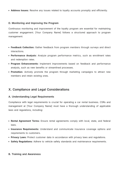 Free Car Rental Customer Service SOP Template to Edit Online