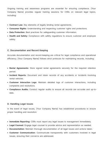Free Car Rental Customer Service SOP Template to Edit Online