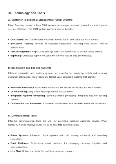 Free Car Rental Customer Service SOP Template to Edit Online