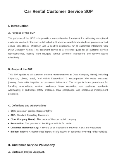 Free Car Rental Customer Service SOP Template to Edit Online