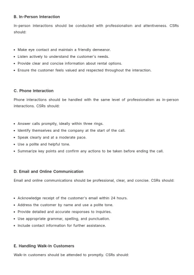 Free Car Rental Customer Service SOP Template to Edit Online