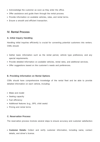 Free Car Rental Customer Service SOP Template to Edit Online