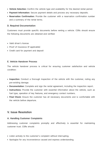 Free Car Rental Customer Service SOP Template to Edit Online