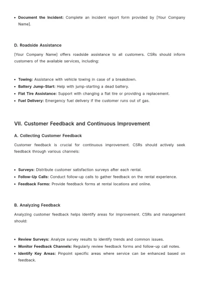 Free Car Rental Customer Service SOP Template to Edit Online