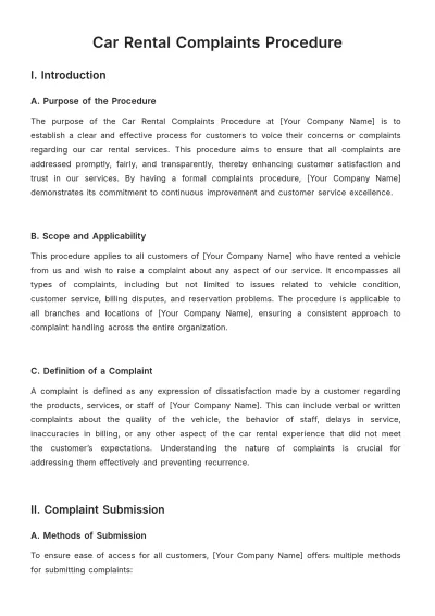 Free Car Rental Complaints Procedure Template to Edit Online