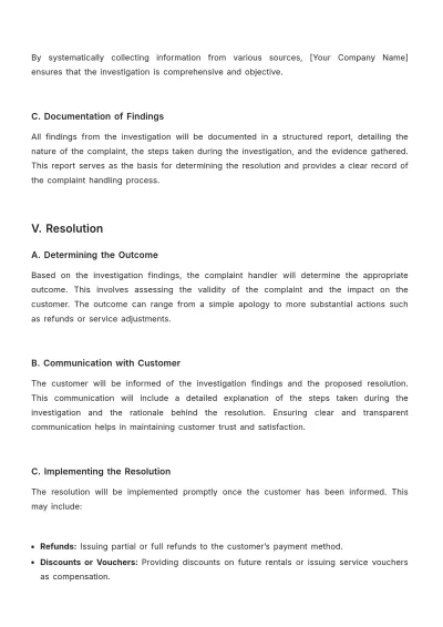 Free Car Rental Complaints Procedure Template to Edit Online