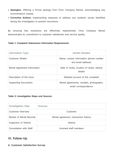 Free Car Rental Complaints Procedure Template to Edit Online