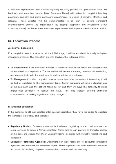 Free Car Rental Complaints Procedure Template to Edit Online