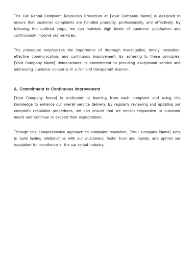 Free Car Rental Complaint Resolution Procedure Template to Edit Online