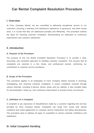Free Car Rental Complaint Resolution Procedure Template to Edit Online