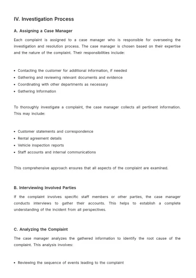Free Car Rental Complaint Resolution Procedure Template to Edit Online
