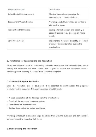 Free Car Rental Complaint Resolution Procedure Template to Edit Online