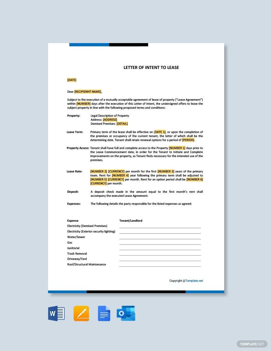 Letter of Intent to Lease Template