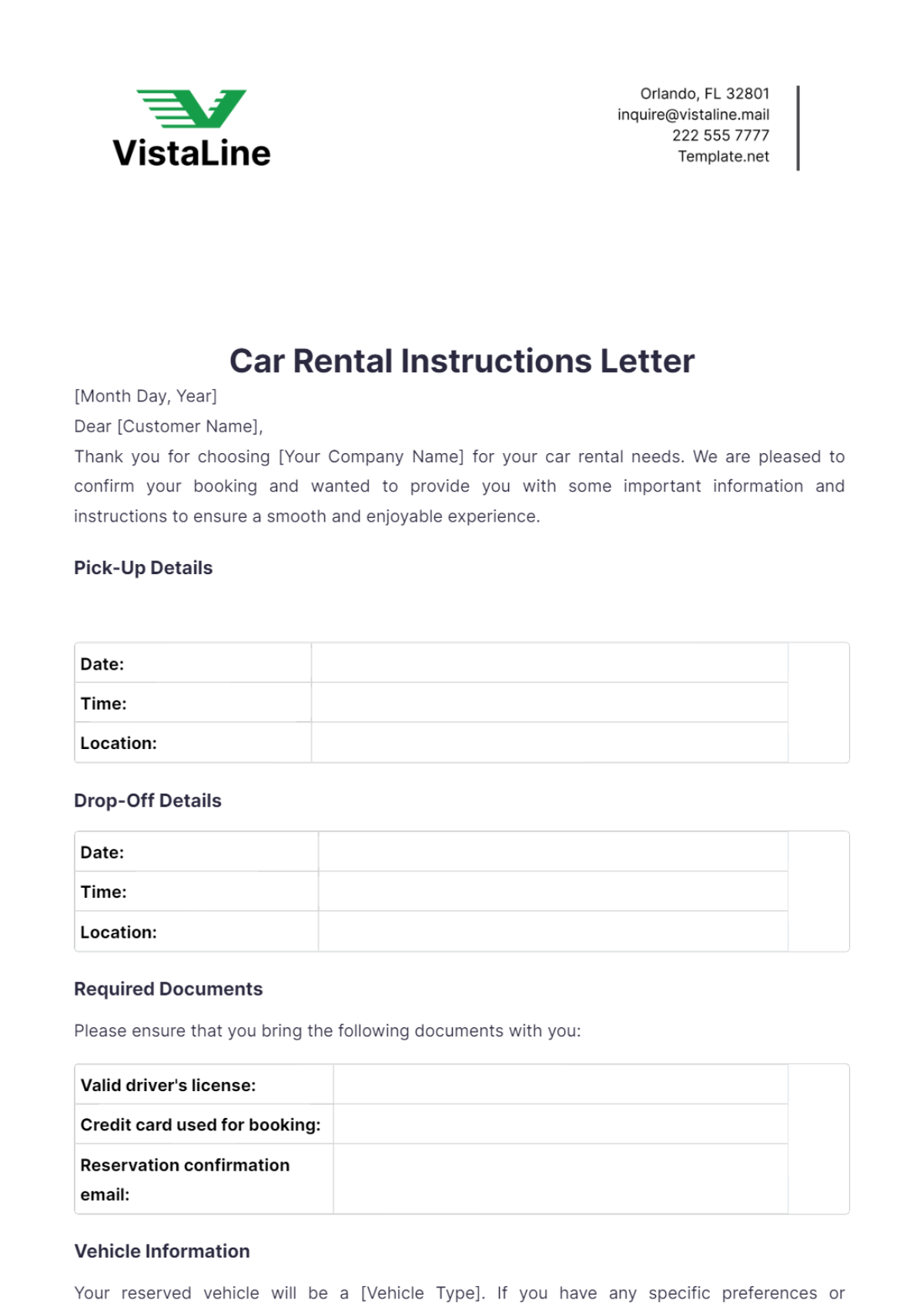 Car Rental Instructions Letter Template - Edit Online & Download