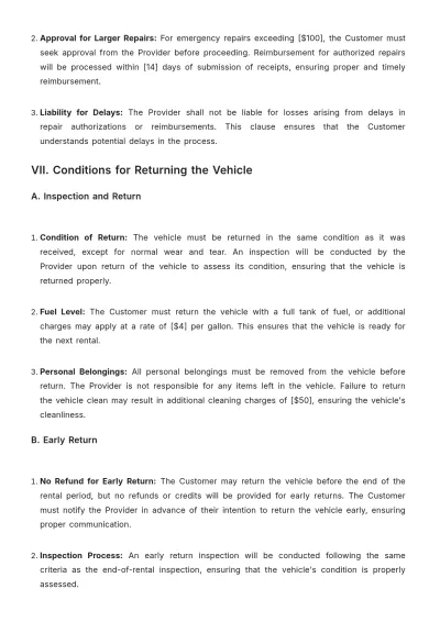 Free Car Rental Customer Service Agreement Template to Edit Online