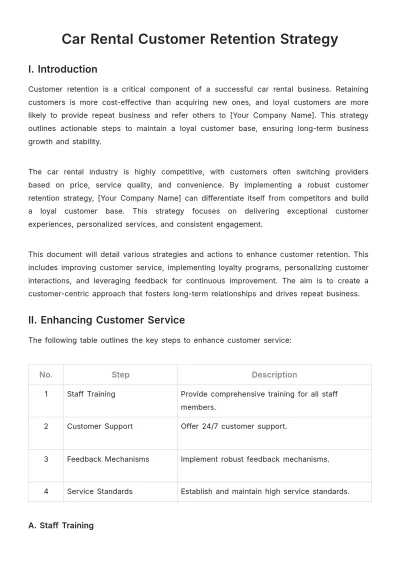 Free Car Rental Customer Retention Strategy Template to Edit Online