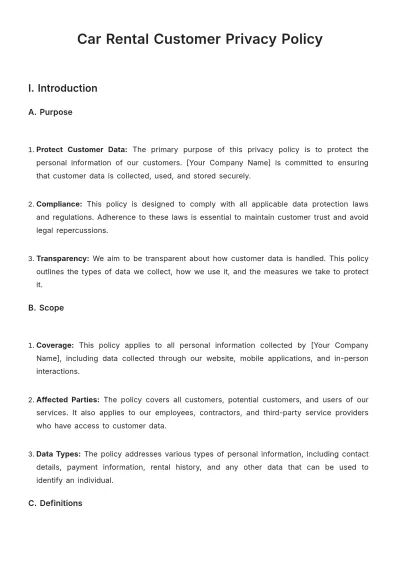 Free Car Rental Customer Privacy Policy Template to Edit Online